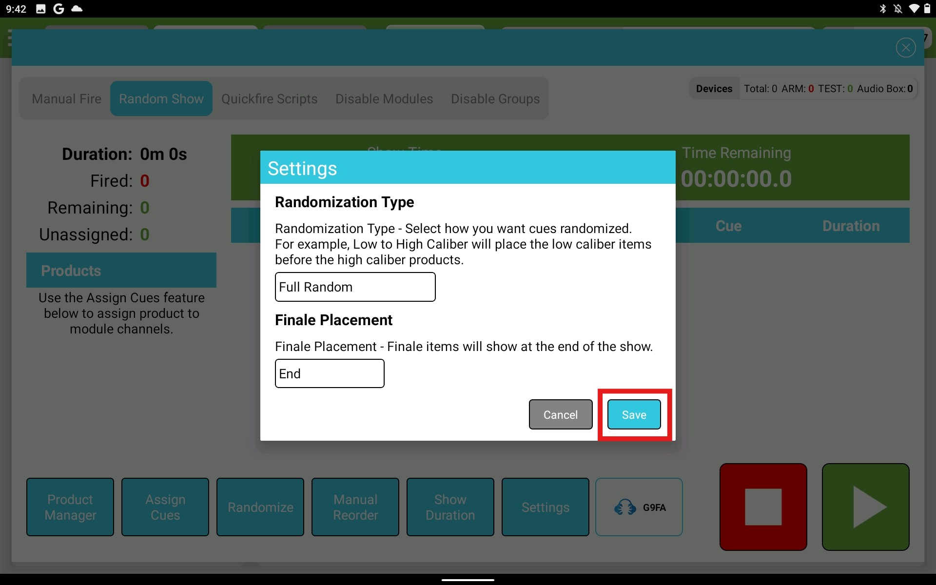 Random Show Generator Settings with Box Around Save Button.jpeg