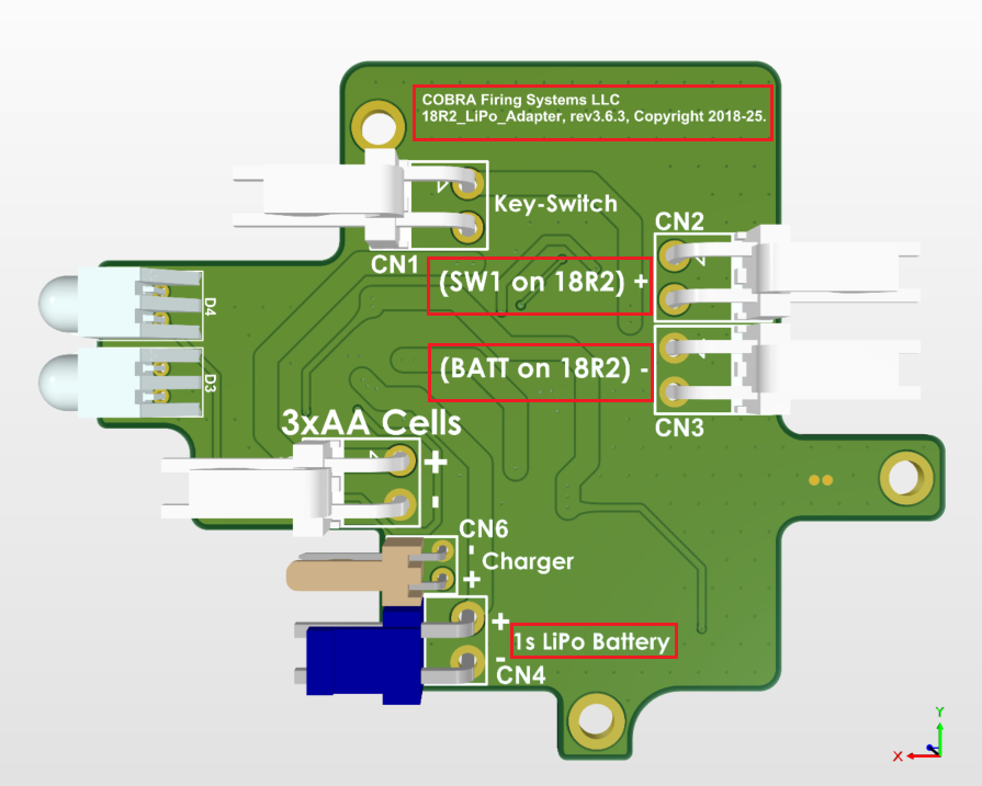 Labeled board schematic showing connector locations