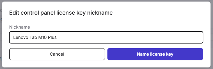 COBRA Portal Nickname Control Panel License Key.png